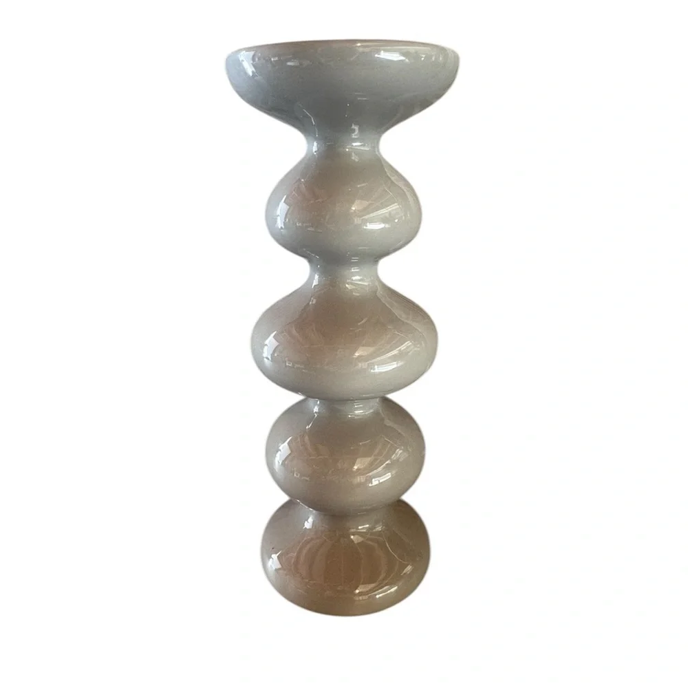 Neutral Gray Sculptural Ceramic Candle Stick Pillar